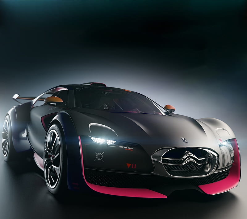Citroen Survolt, automobile, black, car, drift, fast, pink, racing, speed, super car, HD wallpaper