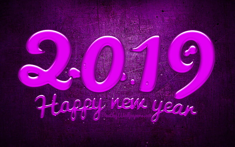 2019 year, purple digits, creative, 2019 concepts, metal background, abstract art, Happy New Year 2019, HD wallpaper