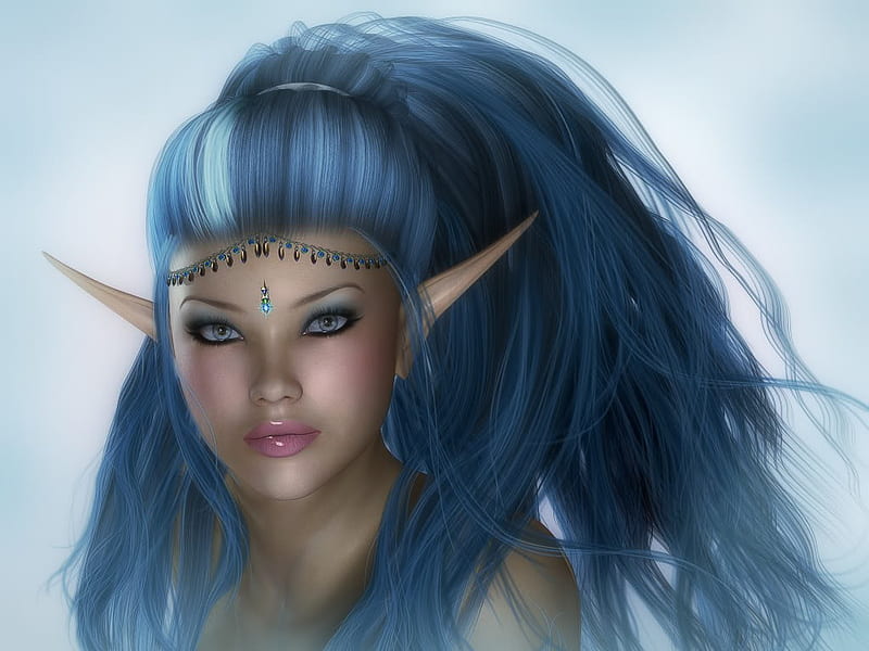 SAPPHIRE, hair, fantasy, female, elf, blue, HD wallpaper | Peakpx