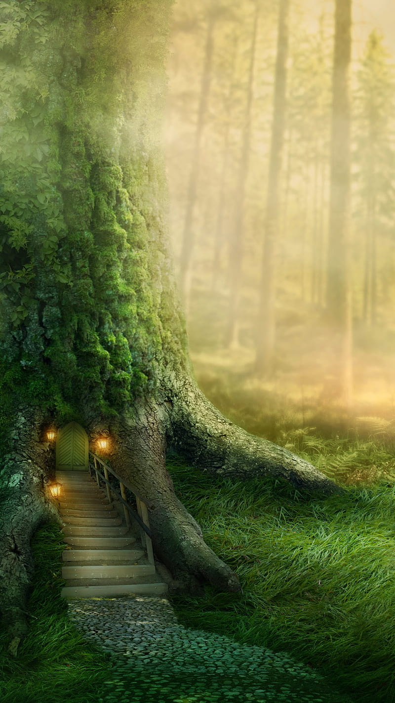 Treehouse, fantasy, magical, HD phone wallpaper