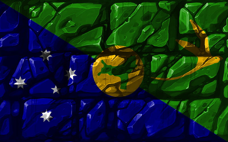 Christmas Island flag, brickwall Asian countries, national symbols, Flag of Christmas Island, creative, Christmas Island, Asia, Christmas Island 3D flag, HD wallpaper
