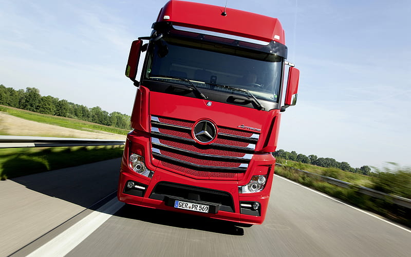 Mercedes-Benz Actros, front view, new red Actros, German trucks, cargo transportation concepts, Mercedes, HD wallpaper