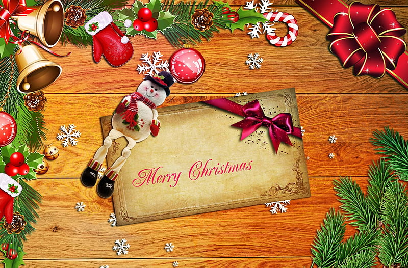 Merry Christmas Ultra, Holidays, Christmas, Table, Wooden, Decoration, Holiday, Card, HD wallpaper