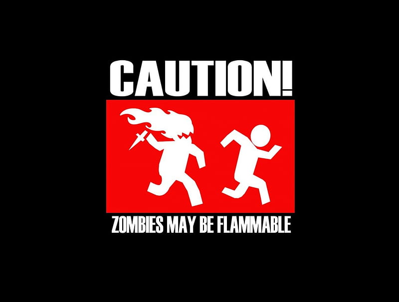 CAUTION, red, fire, flame, zombe, zombie, HD wallpaper