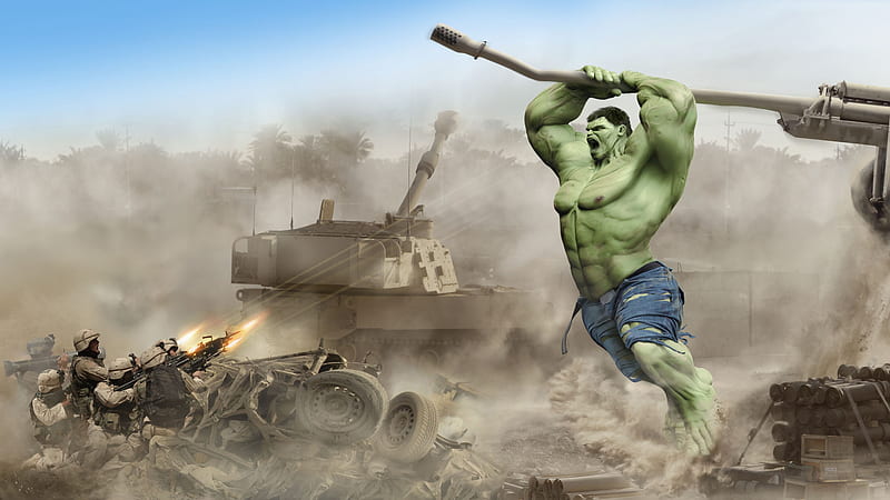 Hulk Vs Army, hulk, superheroes, artwork, HD wallpaper