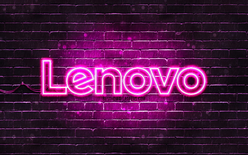 Lenovo purple logo purple brickwall, Lenovo logo, brands, Lenovo neon logo, Lenovo, HD wallpaper