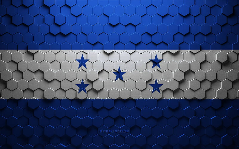 Flag of Honduras, honeycomb art, Honduras hexagons flag, Honduras, 3d hexagons art, Honduras flag, HD wallpaper