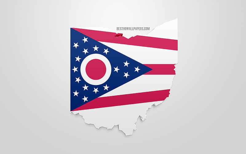 3d flag of Ohio, map silhouette of Ohio, US state, 3d art, Ohio 3d flag, USA, North America, Ohio, geography, Ohio 3d silhouette, HD wallpaper
