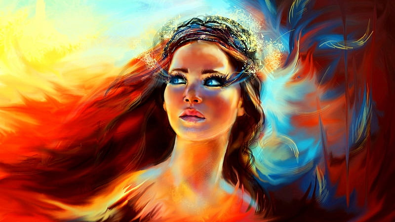 Phoenix Lady, art, queen, abstract, woman, firebird, fire, fantasy, Lady, flames, girl, hot, beauty, SkyPhoenixX1, Phoenix, HD wallpaper