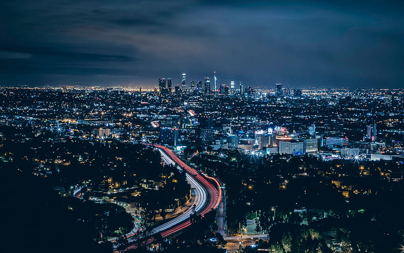 Los Angeles USA, nightscapes, roads, buildings, America, LA, HD wallpaper