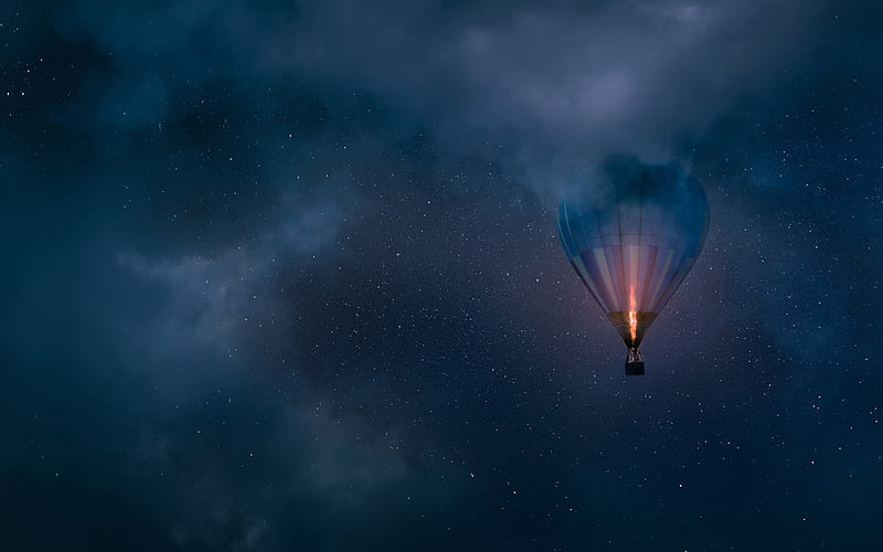 Hot air balloon night flight High Quality, HD wallpaper