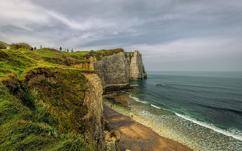 Etretat, Normandy, France, France, beach, sea, coast, rocks, HD wallpaper