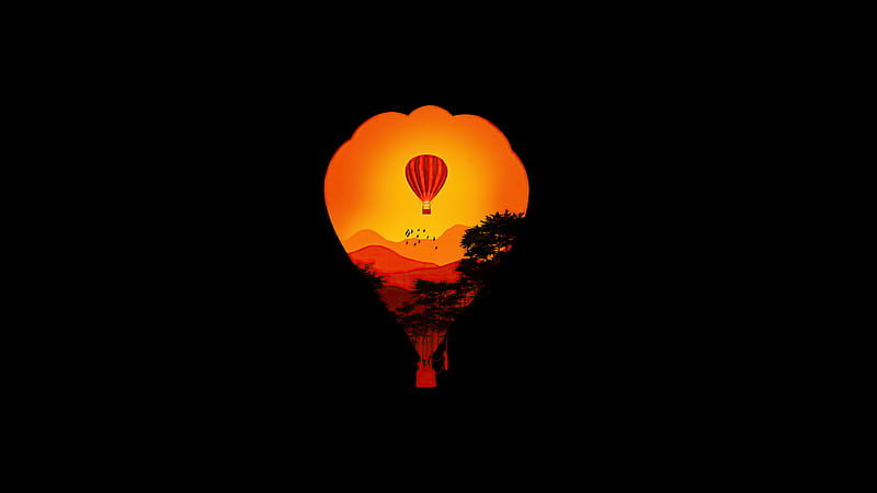 Air Balloon Minimal Dark Art , air-balloon, artist, artwork, digital-art, dark, black, minimalism, minimalist, HD wallpaper