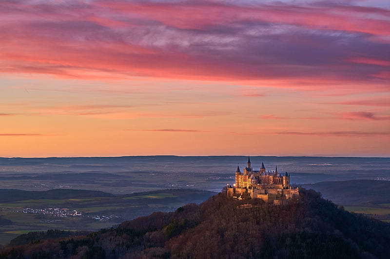 Hohenzollern Castle at Sunset, sunset, germany, medieval, castle, HD wallpaper