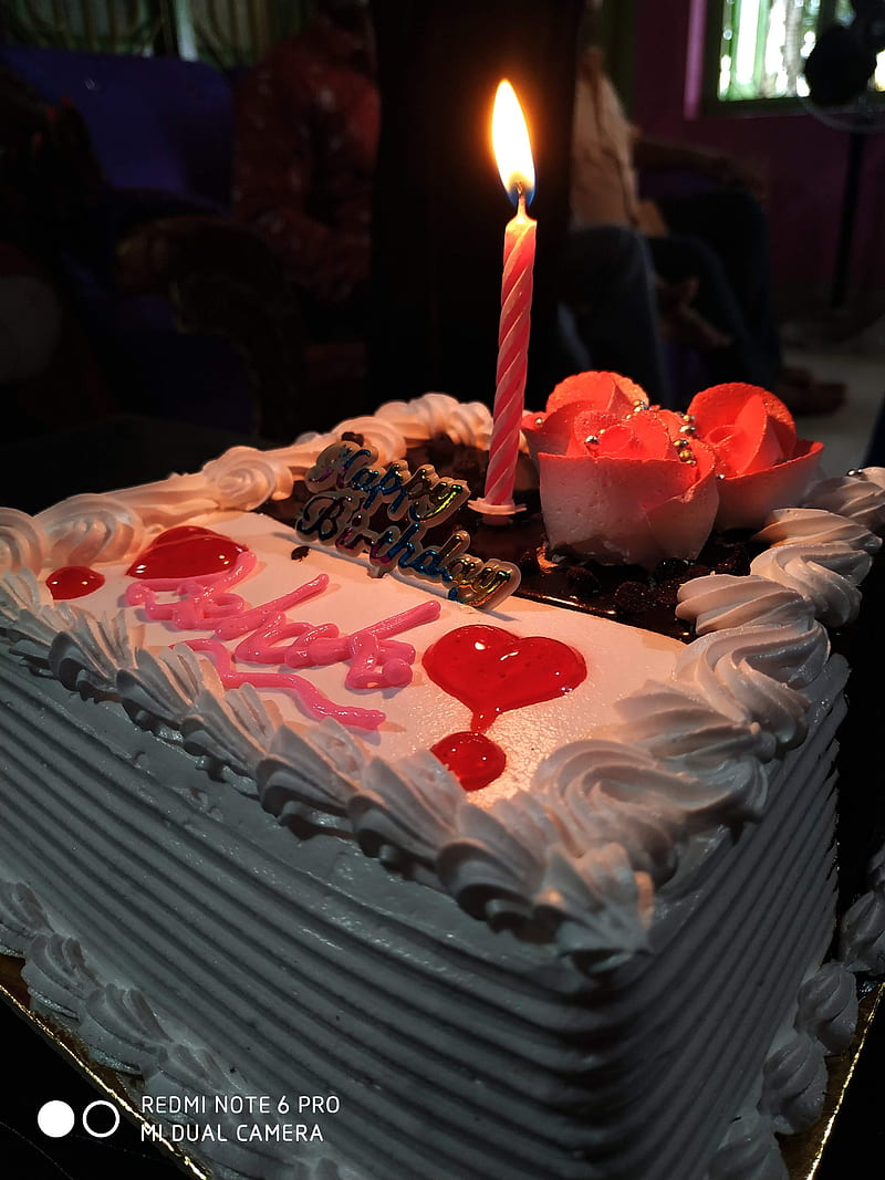 Birtay party, cake, candle, candles, hearts , light, purple, HD phone wallpaper