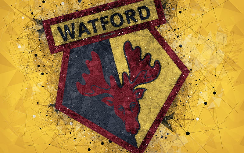 Watford FC logo, geometric art, English football club, creative emblem, yellow abstract background, Premier League, Watford, UK, football, HD wallpaper
