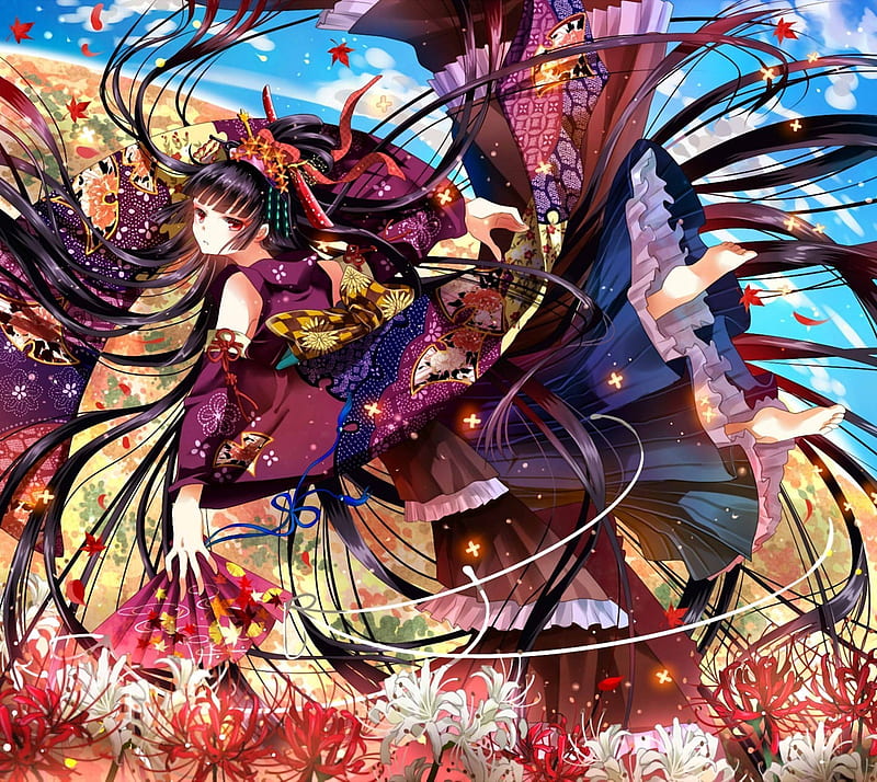 Girl, anime, art, beauty, flower, japanese, traditional, HD wallpaper |  Peakpx