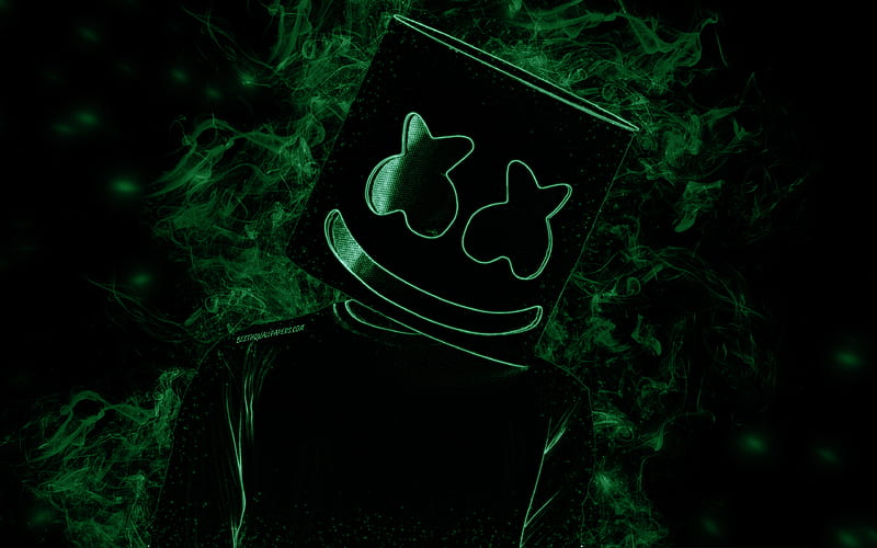 Marshmello, American DJ, creative art, green smoke silhouette, black background, world star, DJ Marshmello, HD wallpaper