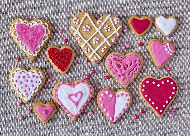 Pink Color Heart Shaped Cookies, cookies, heart, pink, love, HD wallpaper