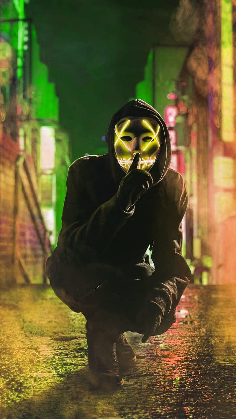 Neon mask, black, boy, legends, light, men, shoot, graphy, yellow, HD phone wallpaper