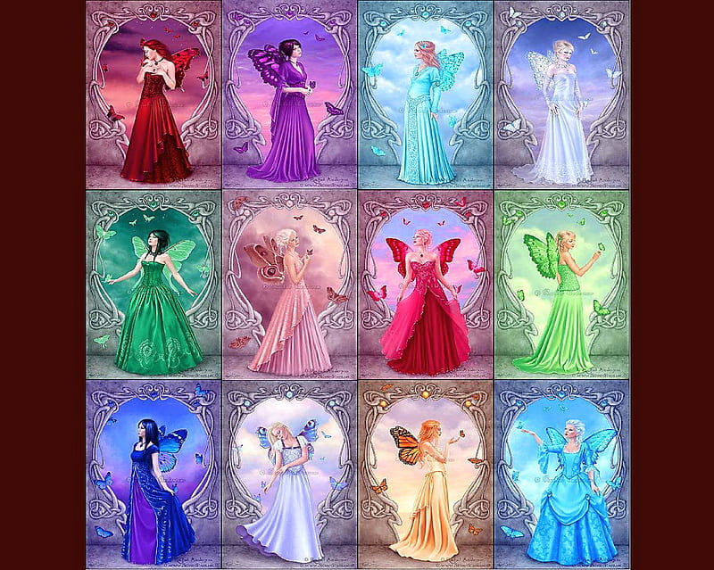 Birthstone fairies, colors, twelve, months, HD wallpaper