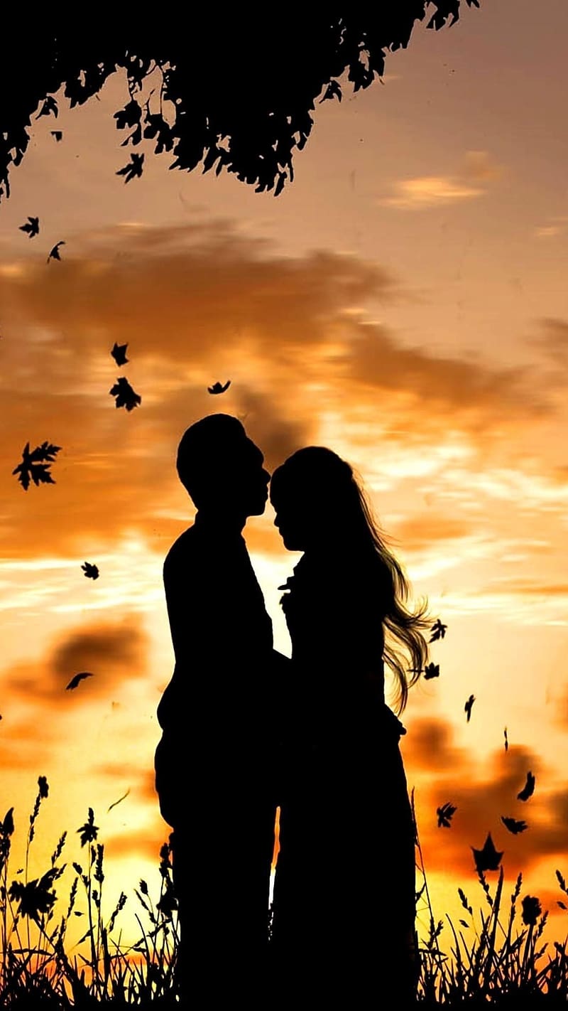 Lovely Couple With Sunset Background, lovely couple, sunset background, love, affection, care, HD phone wallpaper
