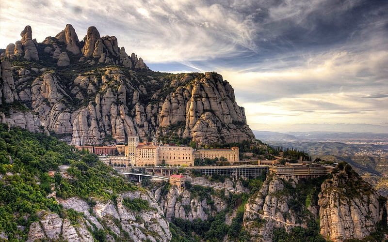 montserrat monastery, summer, catalonia, spain, mountains, r, HD wallpaper
