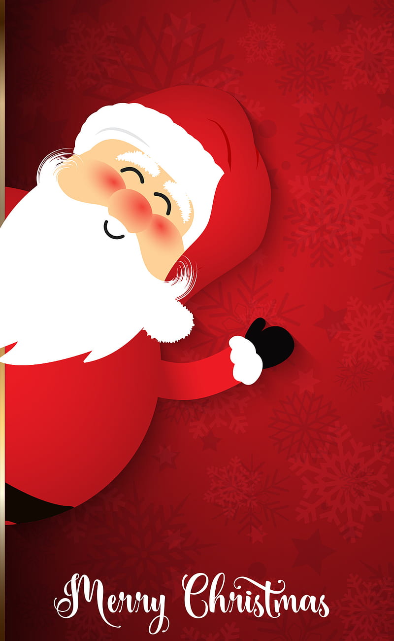 Cute Santa, background, merry christmas, on snowflake background, saying,  snowflake, HD phone wallpaper | Peakpx