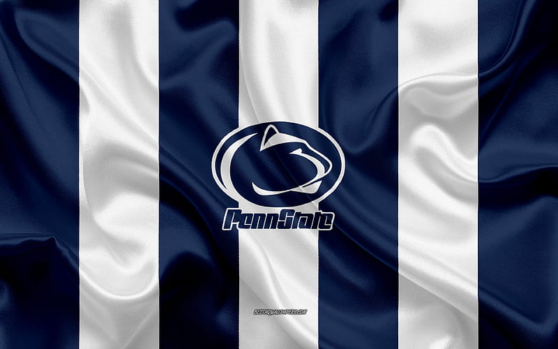 Penn State Nittany Lions, American football team, emblem, silk flag, blue and white silk texture, NCAA, Penn State Nittany Lions logo, University Park, Pennsylvania, USA, American football, Pennsylvania State University, HD wallpaper