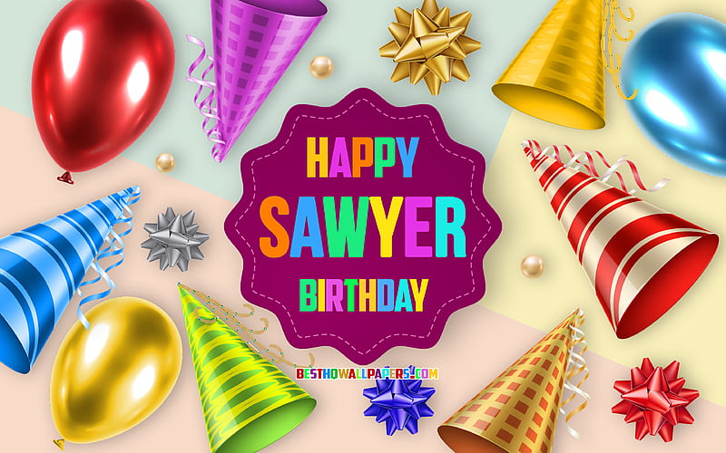 Happy Birtay Sawyer, Birtay Balloon Background, Sawyer, creative art, Happy Sawyer birtay, silk bows, Sawyer Birtay, Birtay Party Background, HD wallpaper