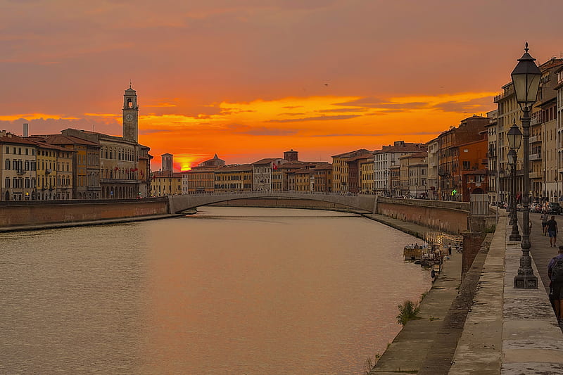 Cities, Pisa, Building, House, Italy, River, Sunset, HD wallpaper