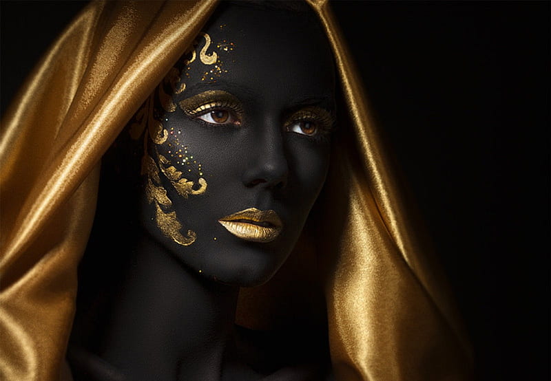 Golden, black, model, woman, HD wallpaper