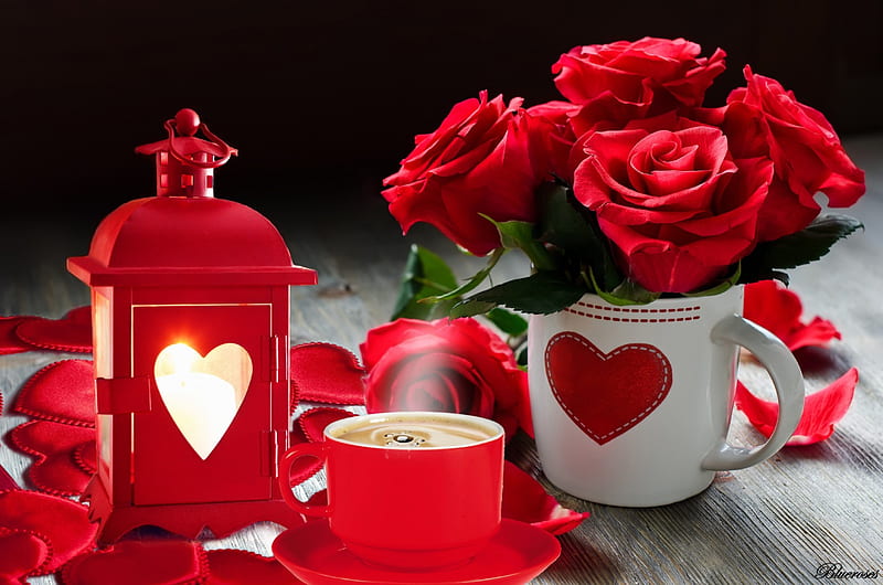 ♡ Romantic time of coffee ♡, red, cafe, lantern, romantic, valentine,  roses, HD wallpaper | Peakpx