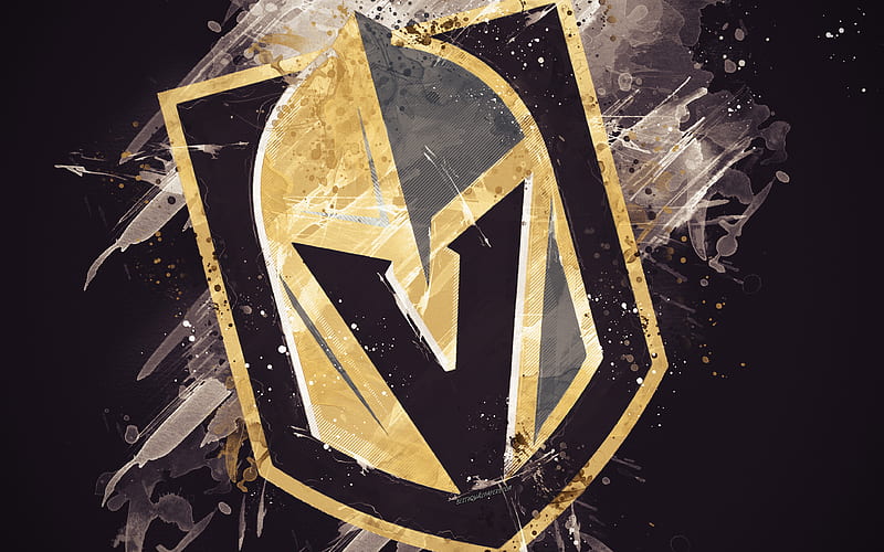 Vegas Golden Knights grunge art, American hockey club, logo, gray background, creative art, emblem, NHL, Las Vegas, Nevada, USA, hockey, Western Conference, National Hockey League, paint art, HD wallpaper