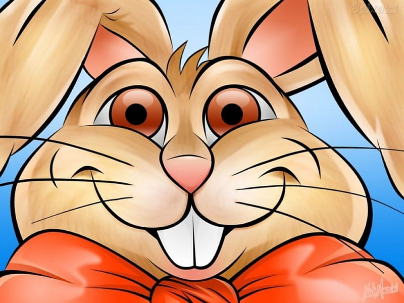Bunny, red, rabbit, easter, bow, dektop, funny, face, blue, HD wallpaper