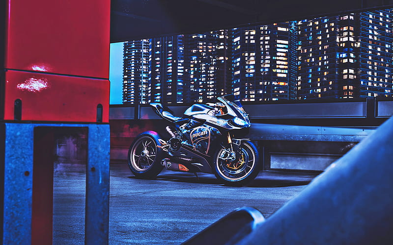 Ducati 1199 Panigale S, night, 2018 bikes, sportsbikes, parking, italian motorcycles, Ducati, superbikes, HD wallpaper