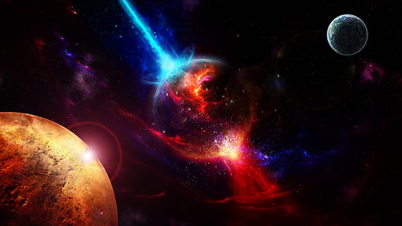 Galaxy black, blue, earth, nature, planet, red, space, universum, HD wallpaper