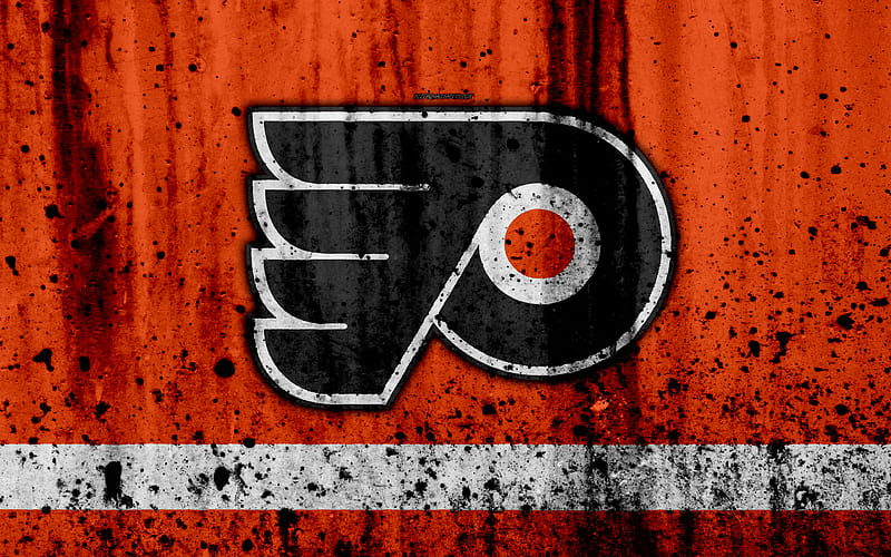Philadelphia Flyers, grunge, NHL, hockey, art, Eastern Conference, USA, logo, stone texture, Metropolitan Division, HD wallpaper
