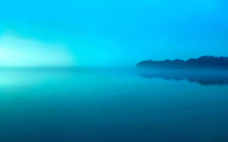 Blue Dawn on the Lake, scenic, foggy, gray, bonito, clouds, fog, nice, scenario, morning, scenery, rivers, blue, night, amazing, lakes, colors, sky, trees, mist, panorama, water, cool, awesome, day, nature, scene, landscape, coast, HD wallpaper
