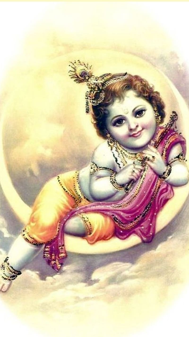 Baby Krishna, krishna with moon, krishna, moon, lord, god, HD ...