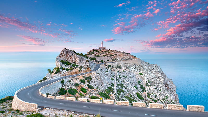 Sea, Road, Lighthouse, Cloud, Spain, Man Made, Mallorca, HD wallpaper