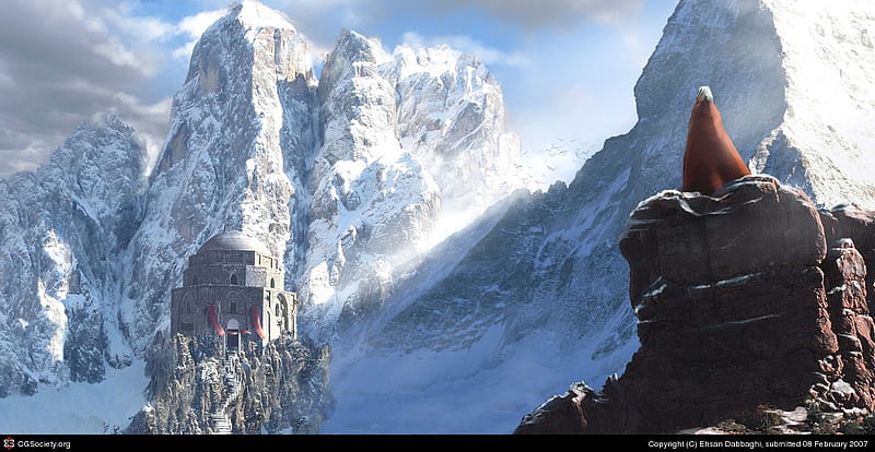 Myth territory, ice, temple, rock, snow, HD wallpaper