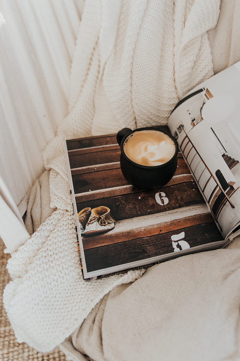 cup, coffee, magazine, plaid, HD phone wallpaper