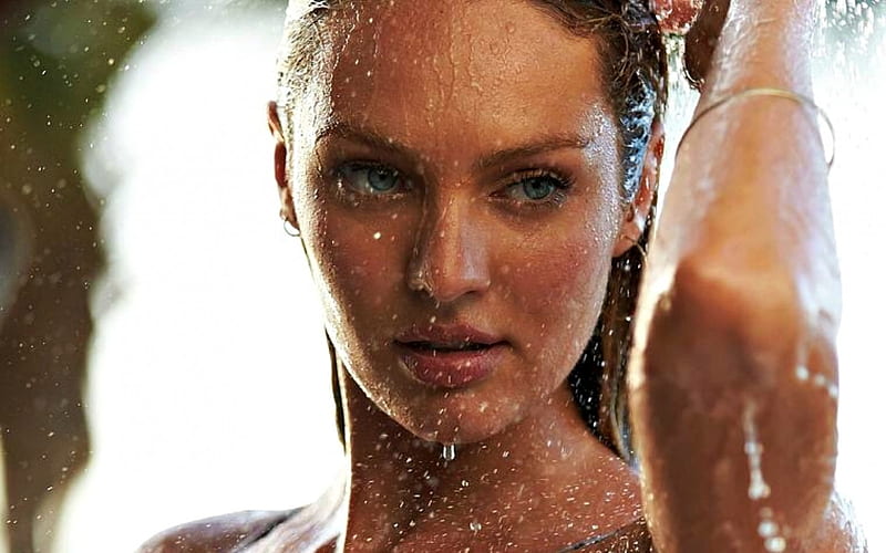 Candice Swanepoel, wet, model, drops, woman, water, girl, summer, face, HD wallpaper