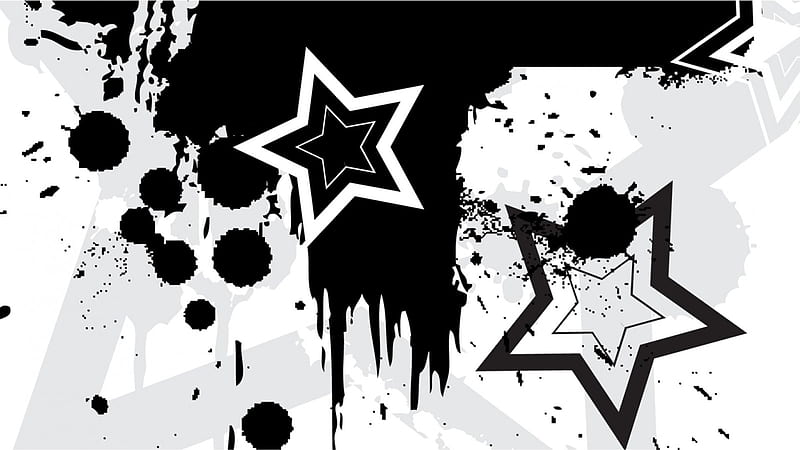 Star Grunge, shapes, stars, grunge, black and white, graphics, vector, HD wallpaper