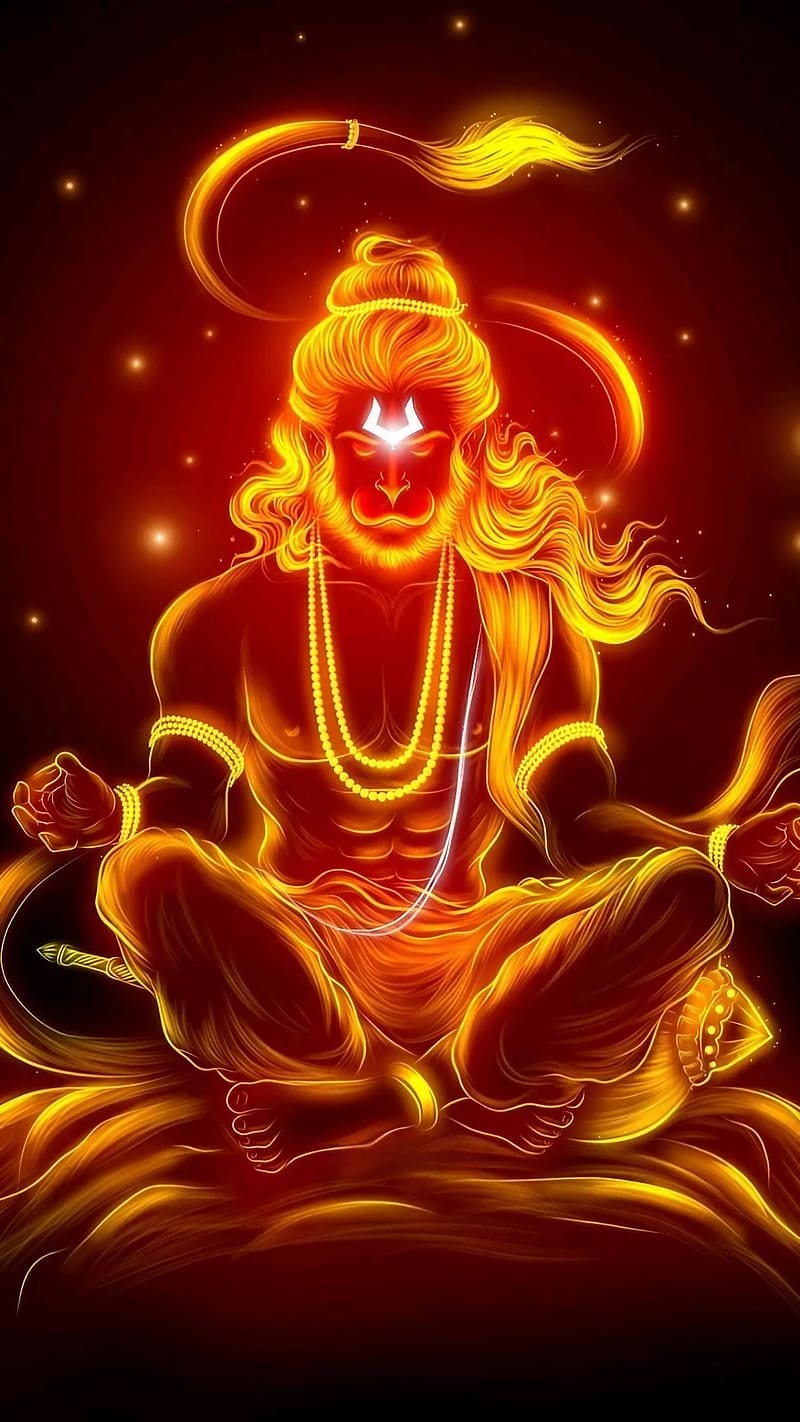 Sri Anjaneya , Orange Art, bajrangbali, lord hanuman, HD phone wallpaper