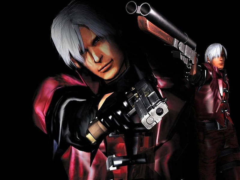 Dante (Devil May Cry), shaved head, arms crossed, DmC: Devil May Cry, men,  cigarettes, smoking, piercing, weapon, gun, pistol, gloves, smoke, tattoo,  drawing, video games, dual wield, gun smoke