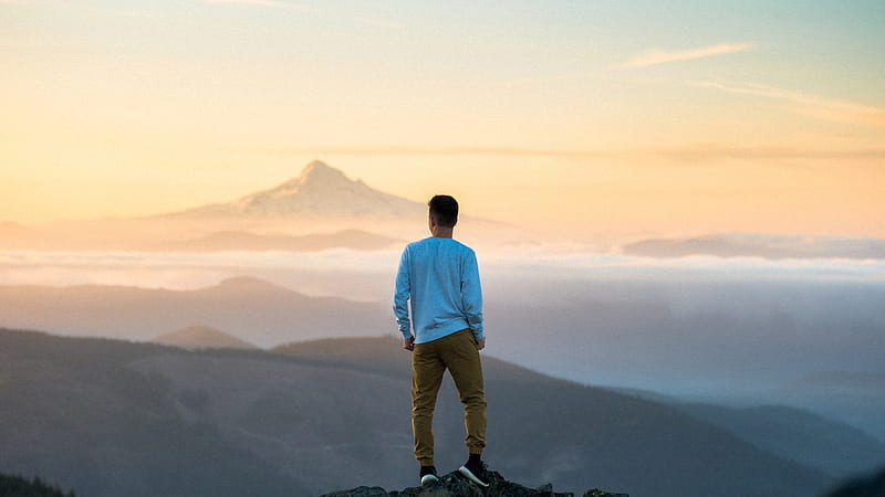 Man Is Standing On Top Of Mountain Alone, HD wallpaper