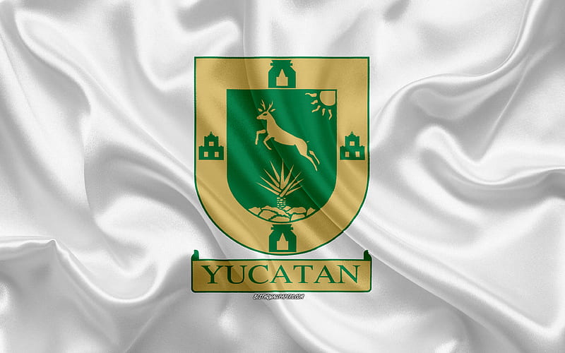 Flag of Yucatan silk flag, Mexican state, Yucatan flag, coat of arms, silk texture, Yucatan, Mexico, HD wallpaper