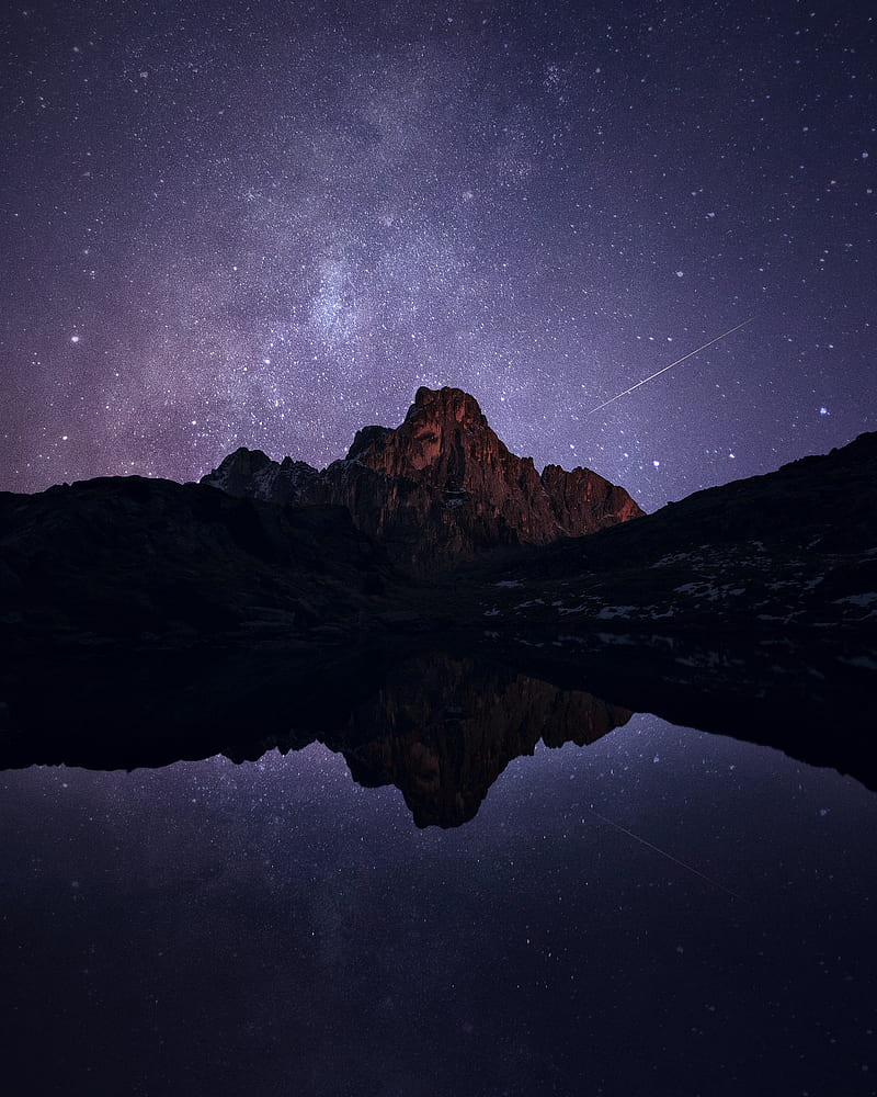rocks, night, lake, stars, HD phone wallpaper